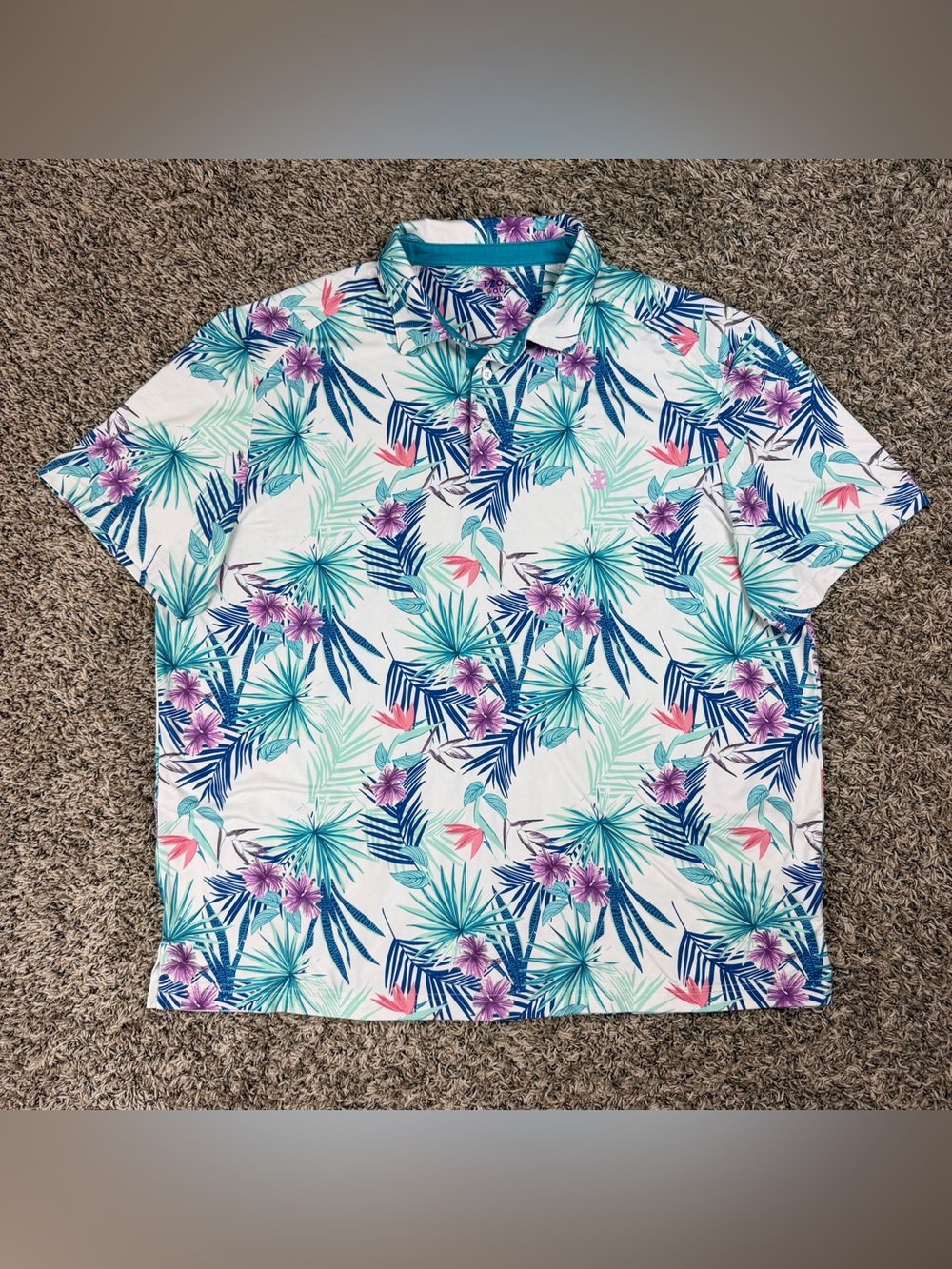 Izod Golf Polo Shirt Mens XXL Tropical Floral Stretch Performance Hawaiian
